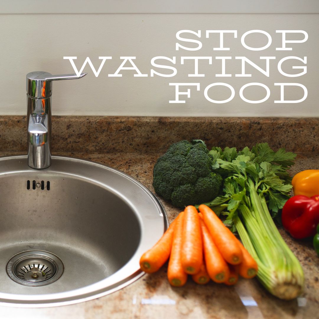 Fresh Vegetables on Counter Promoting Food Waste Awareness