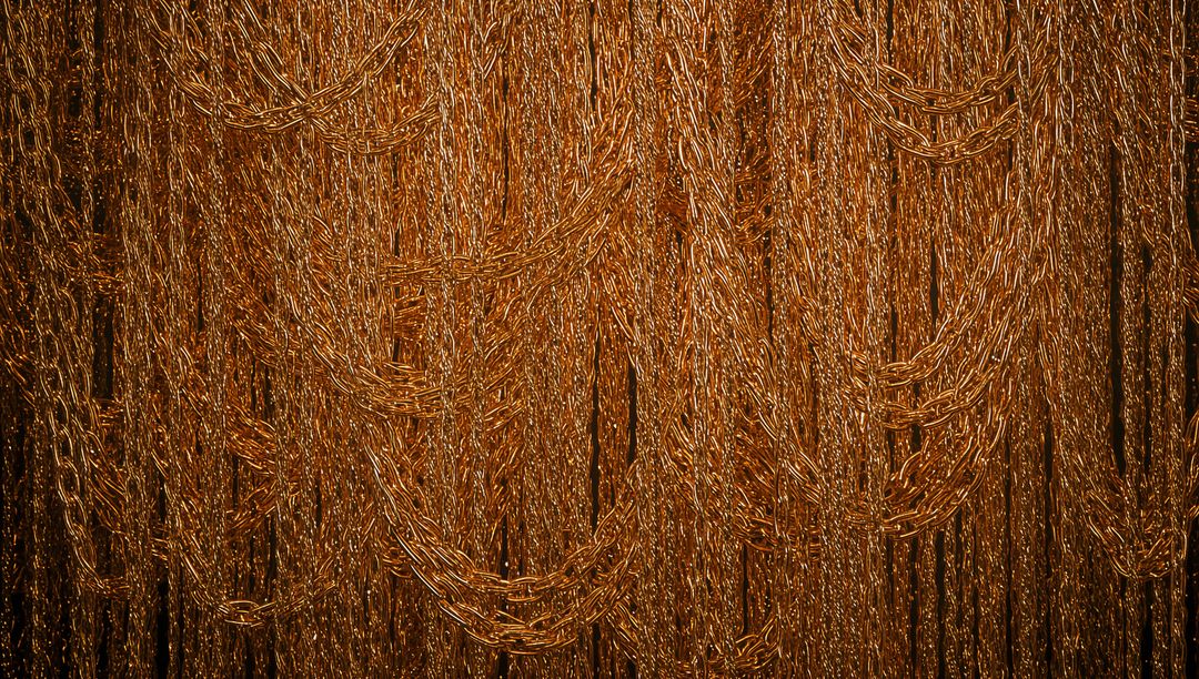 Golden Chain Curtain Draping Reflective Copper Loops Metallic Texture Backdrop