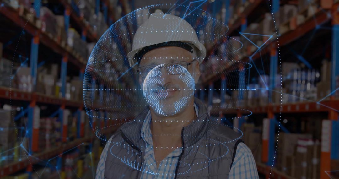 Warehouse Worker Interacting with Digital Hologram Technology