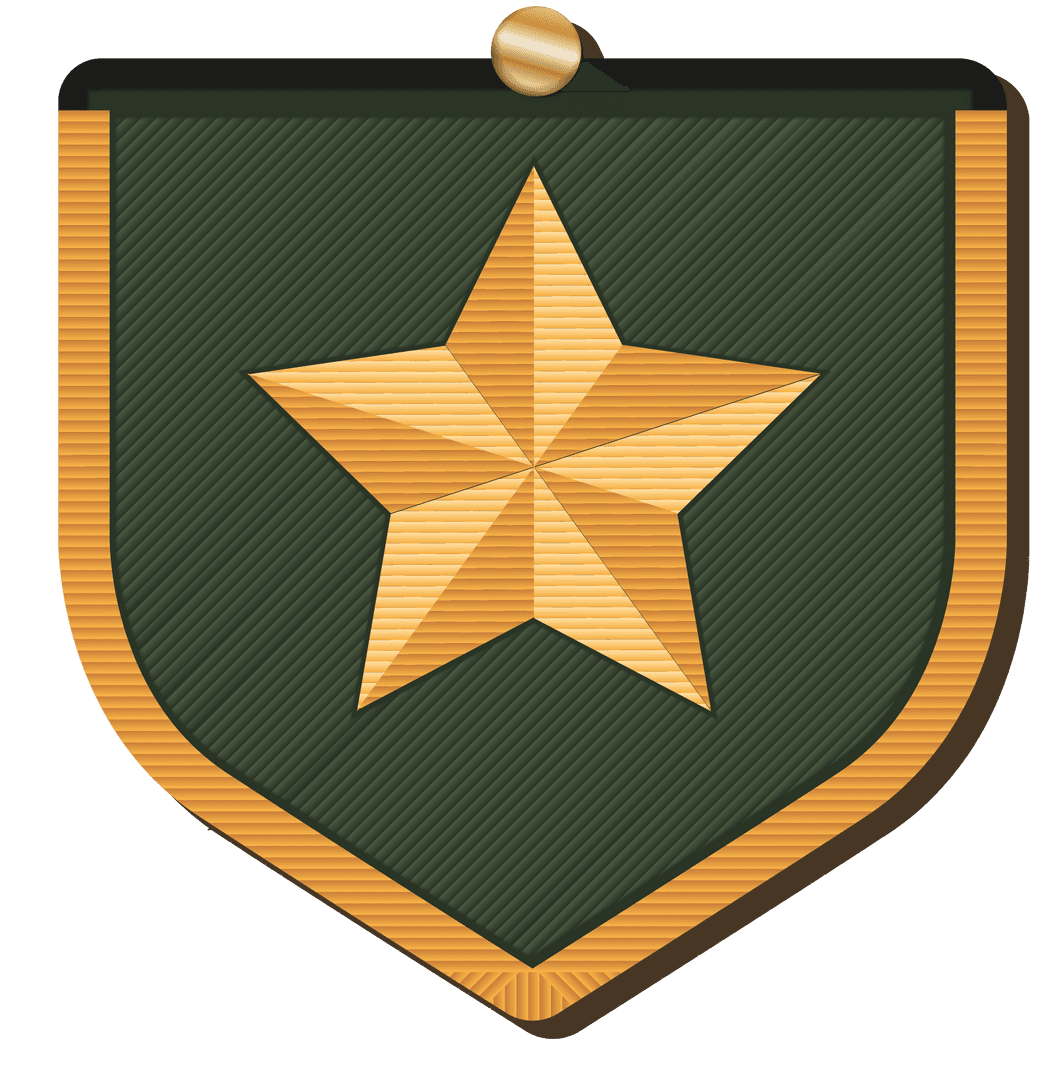 Gold Star Insignia with Green Shield on Transparent Background