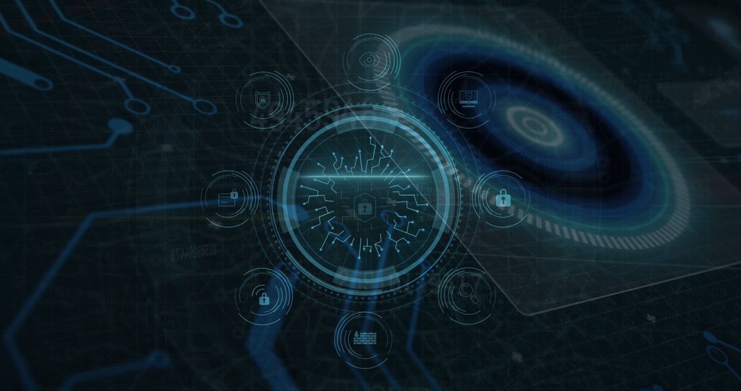 Digital Network with Cyber Security Icons Overlay