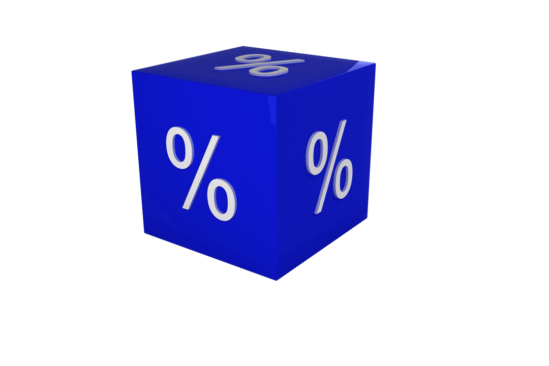 Blue Cube with White Percent Symbols on Transparent Background