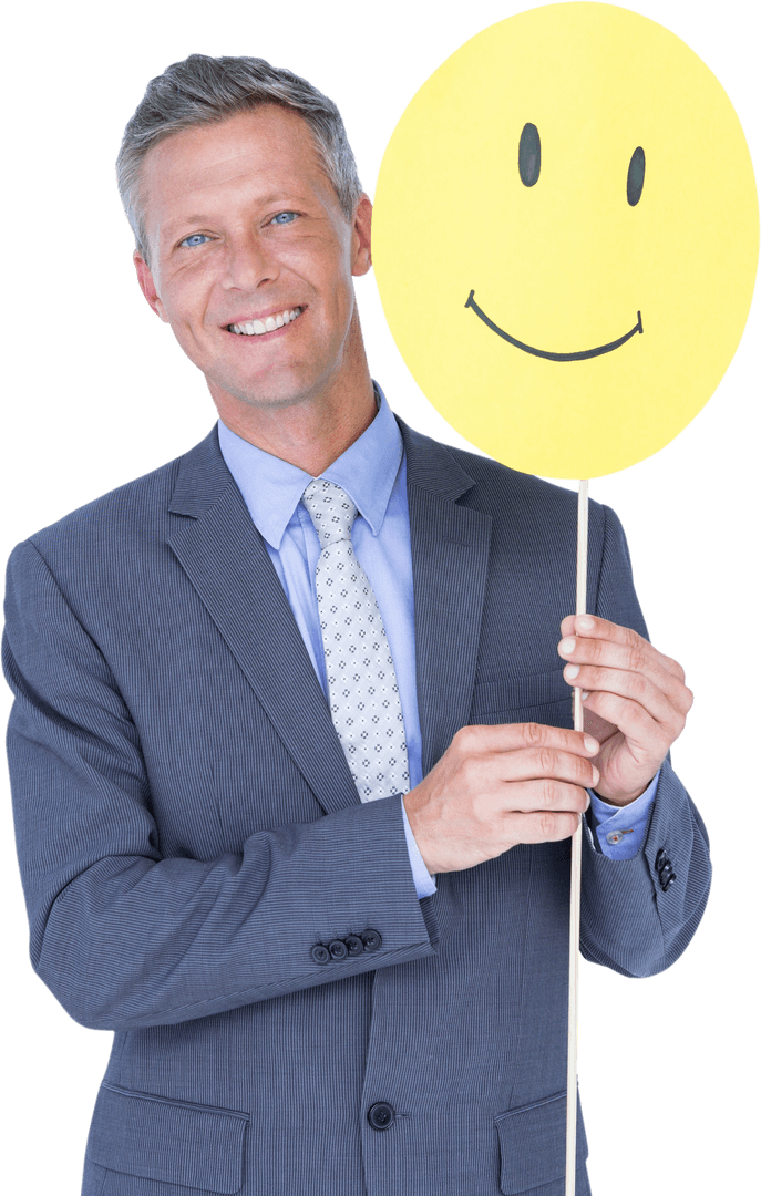 Businessman Holding Transparent Smiley Face