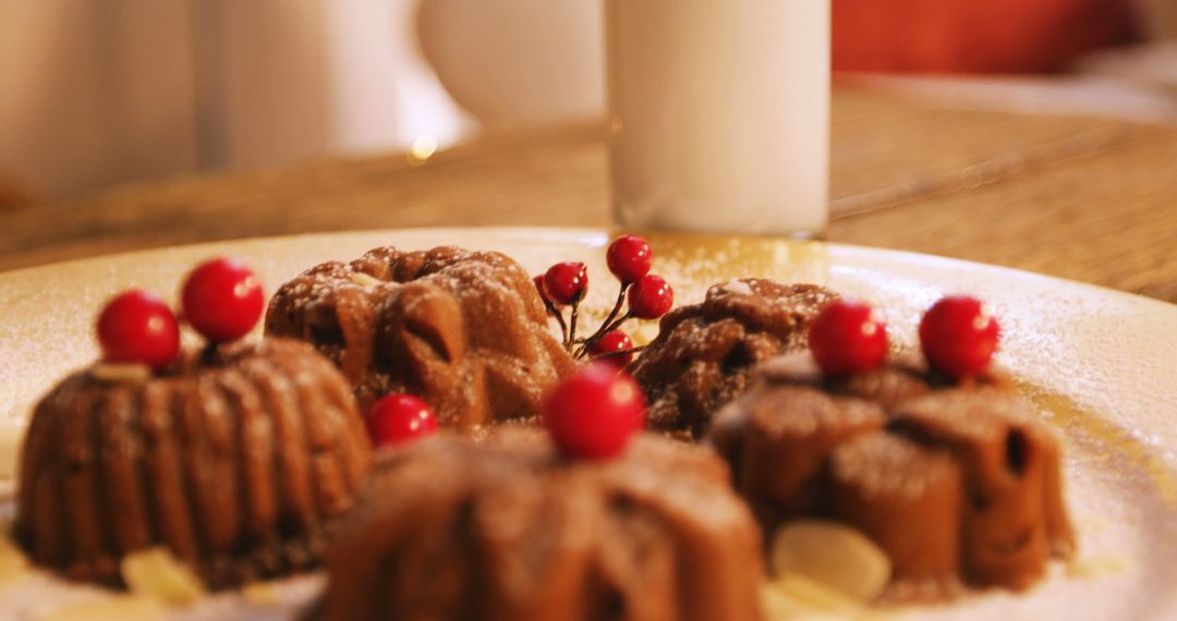 Festive Chocolate Pudding with Berries and Milk - Free Images, Stock Photos and Pictures on Pikwizard.com