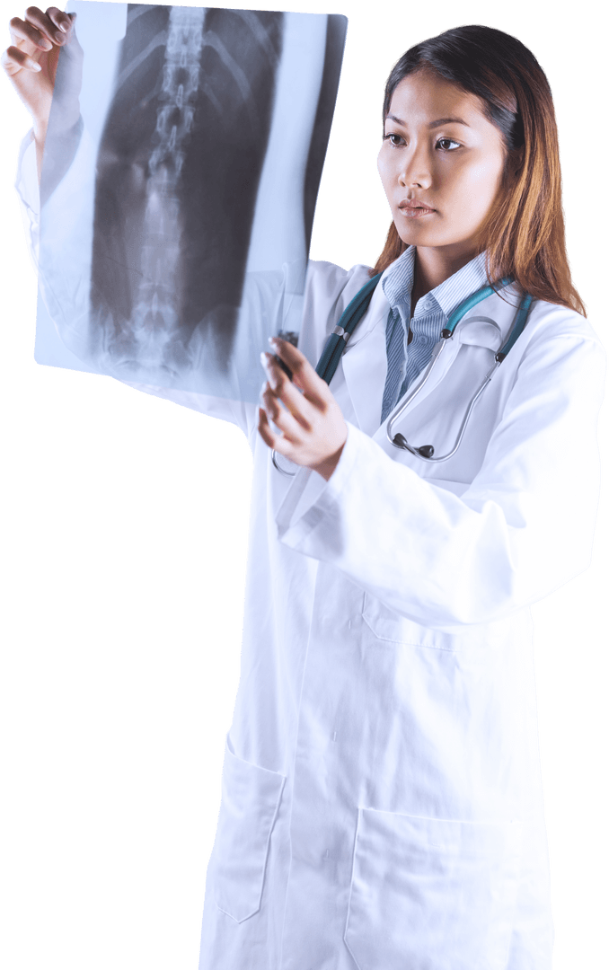 Transparent Image of Asian Doctor Analyzing X-Ray Scan
