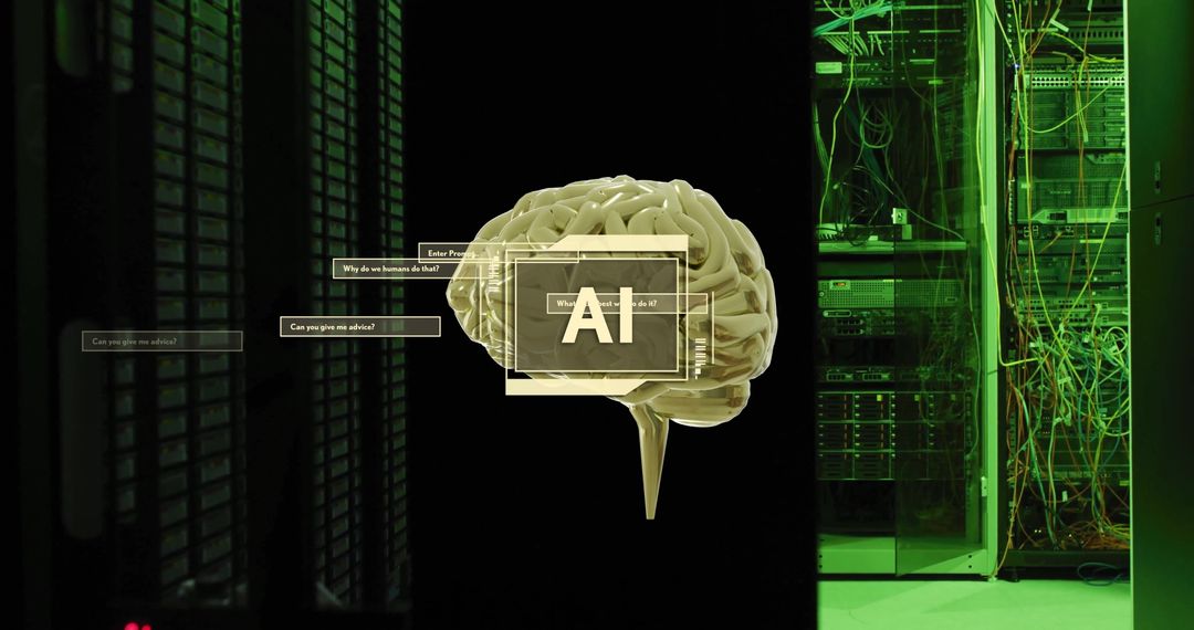 Artificial Intelligence Brain Concept with Digital Servers