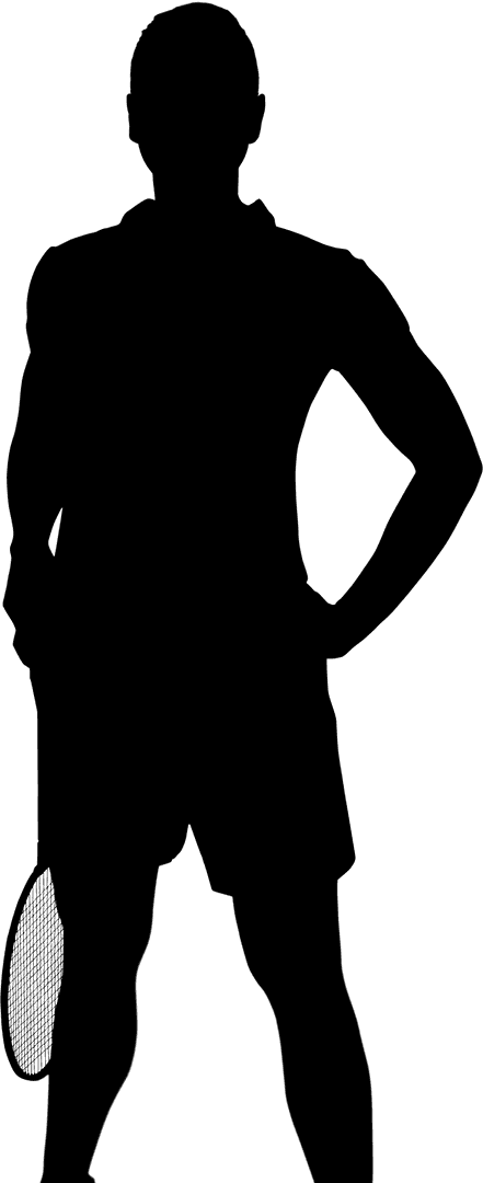Silhouette of Man Holding Tennis Racket on Transparent Background