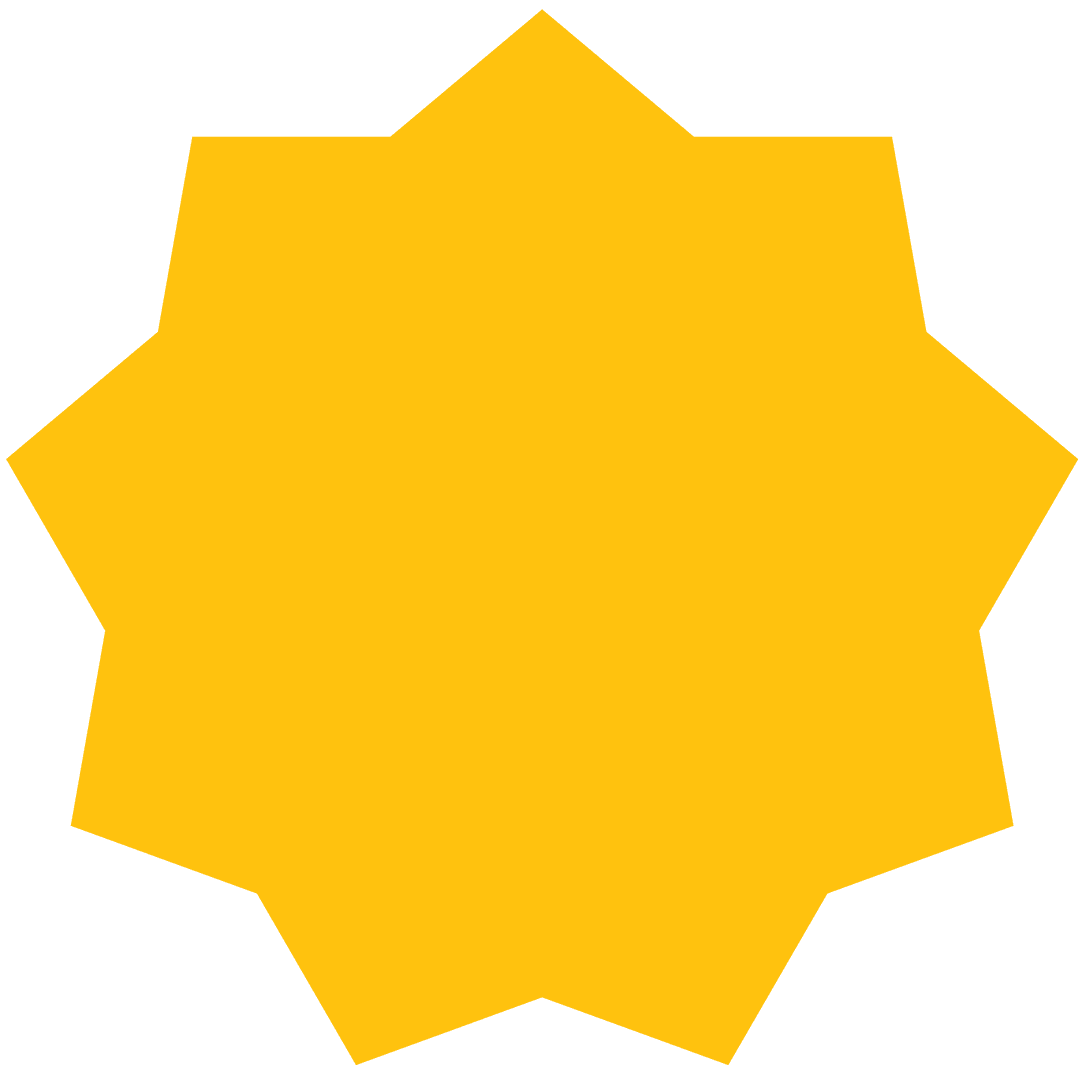 Bright Yellow 10-Point Star Shape on Transparent Background