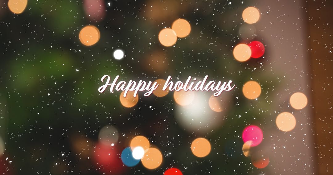Happy Holidays Text with Festive Christmas Lights and Snow