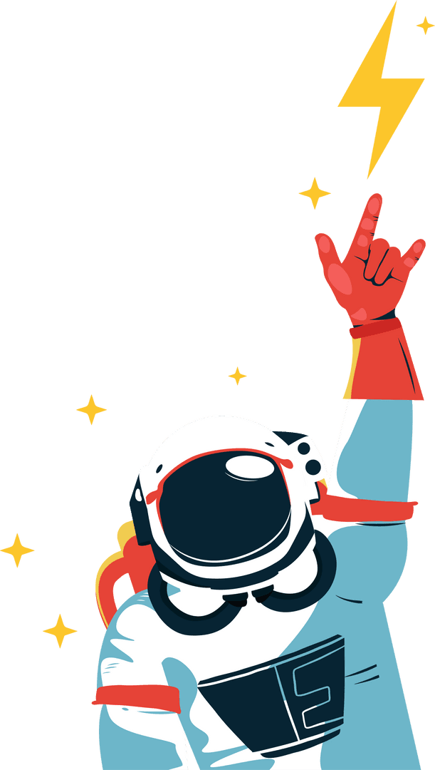 Cartoon Astronaut Making Rock Gesture Transparent Backdrop