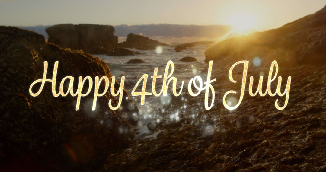 Happy 4th of July with Sunset Beach Background