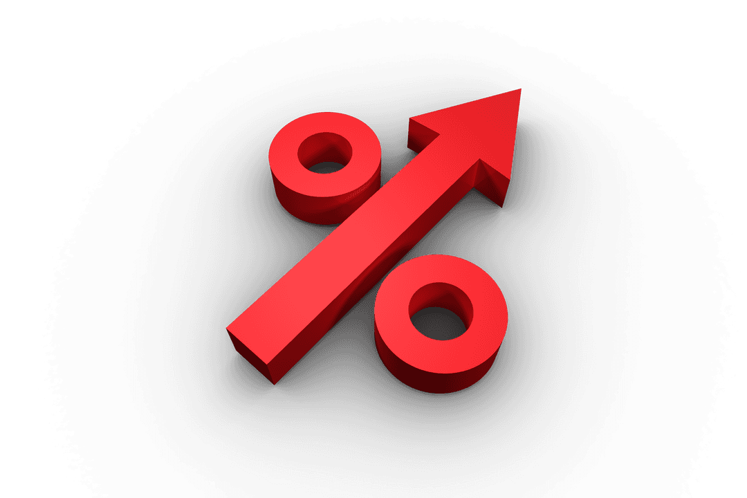Digital Percent Symbol with Upward Arrow on Transparent Background