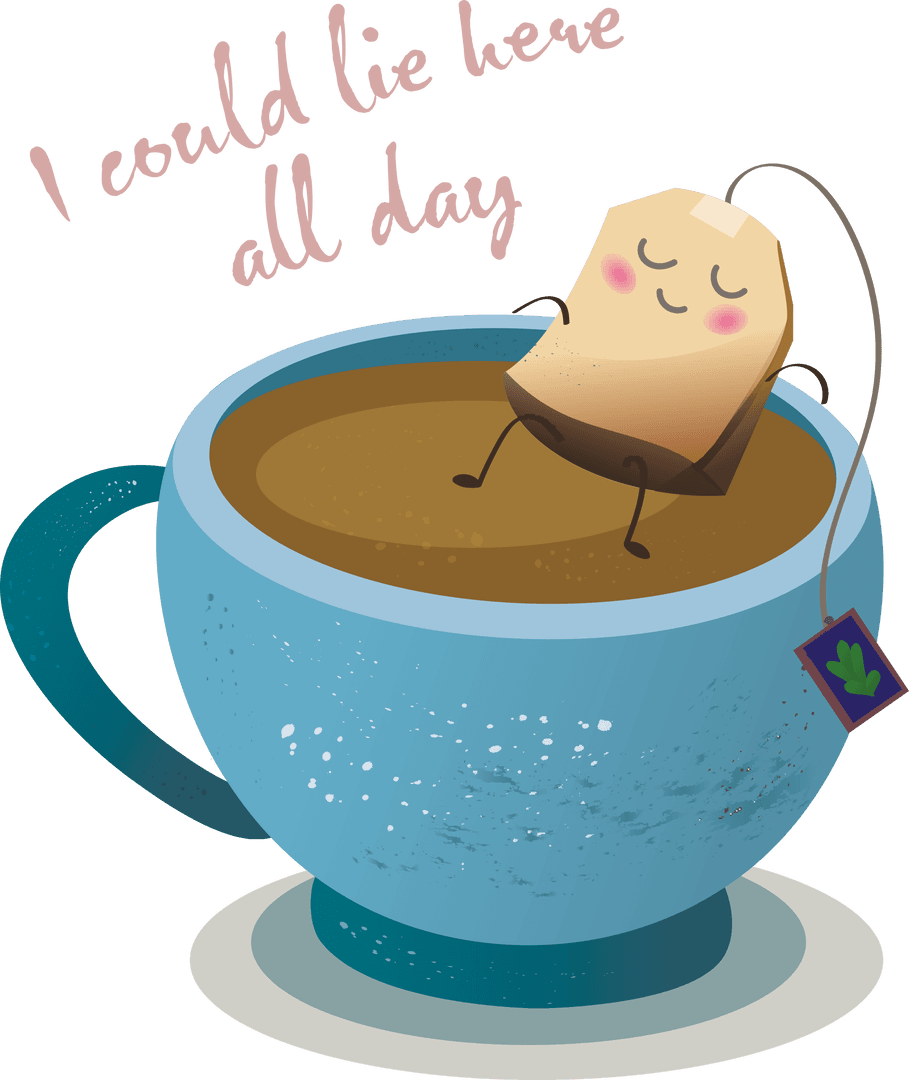 Cute Teabag Floating in Relaxing Cup of Tea on Transparent Background