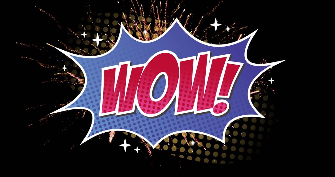 Comic Style Wow Text With Fireworks and Stars