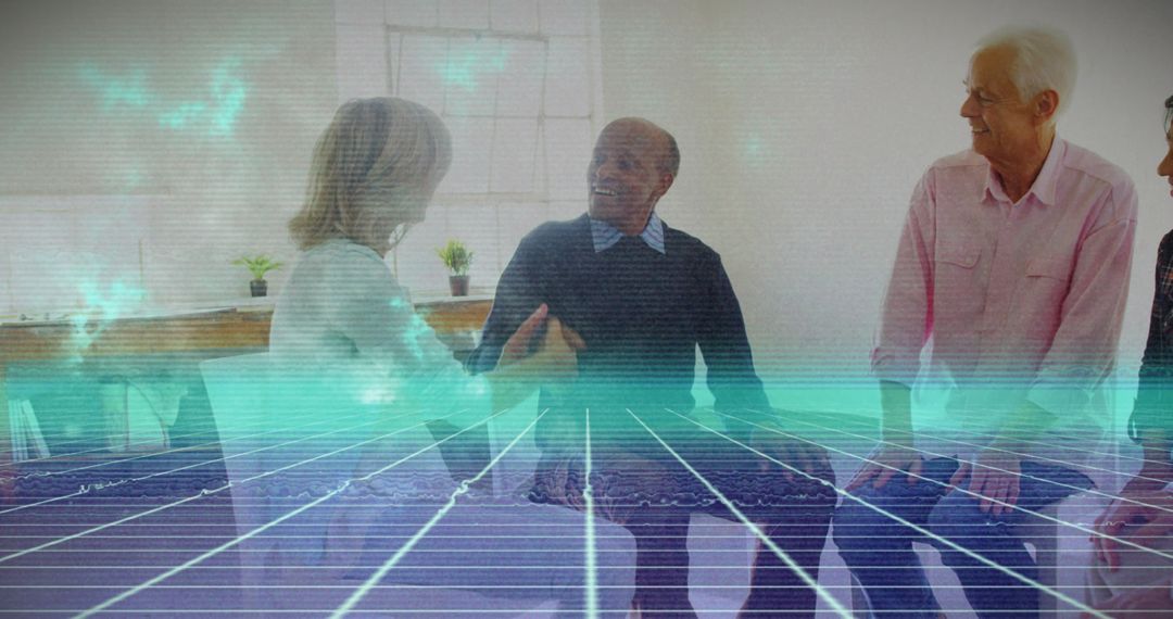 Diverse Senior Group in Support Meeting with Digital Overlay