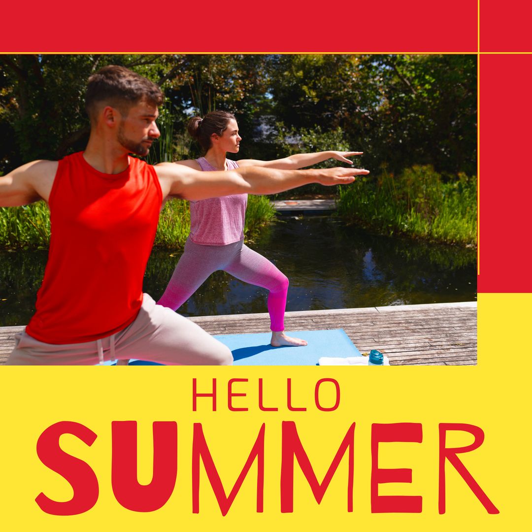 Fitness Enthusiasts Practicing Yoga Outdoors in Summer