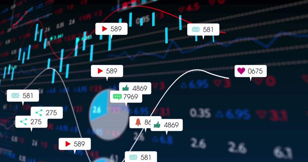 Digital Social Media Icons Amid Financial Data Visualization