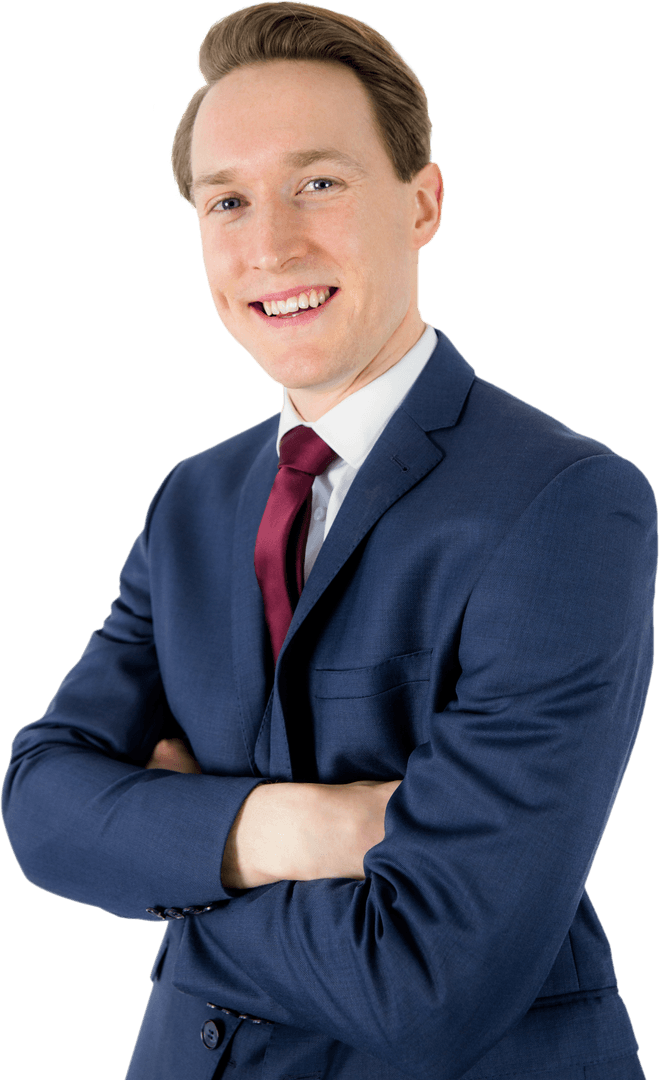 Transparent Confident Young Businessman with Arms Crossed Smiling