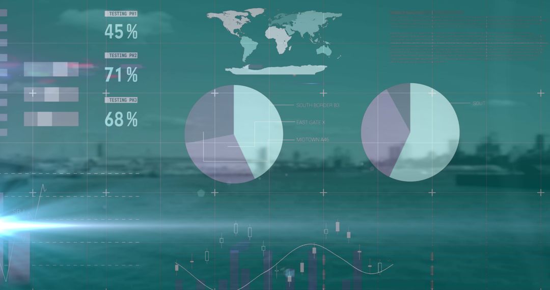 Abstract Financial Data with Global Theme and Cityscape