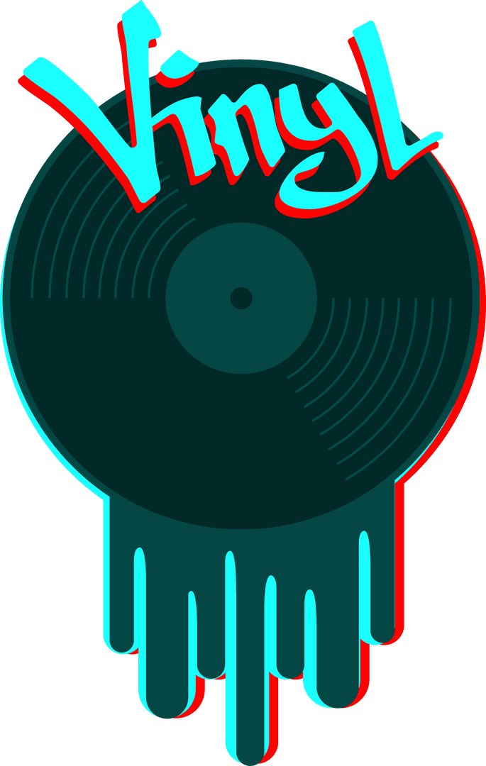 Melting Vinyl Illustration on Transparent Background in Retro Anaglyph Style