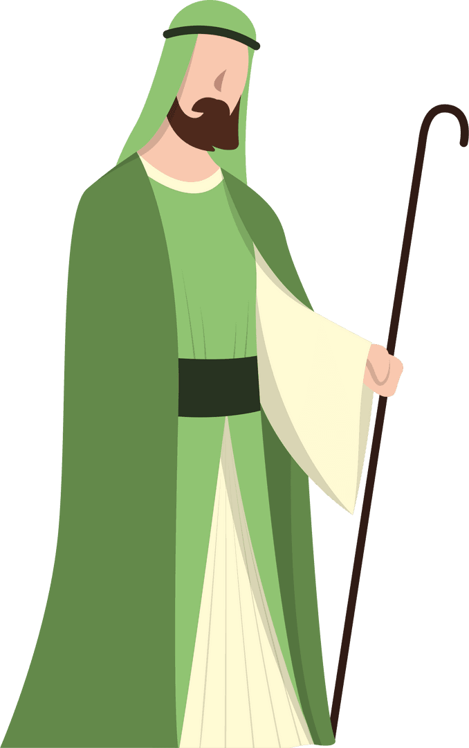 Traditional Shepherd Holding Staff Vector Illustration on Transparent Background