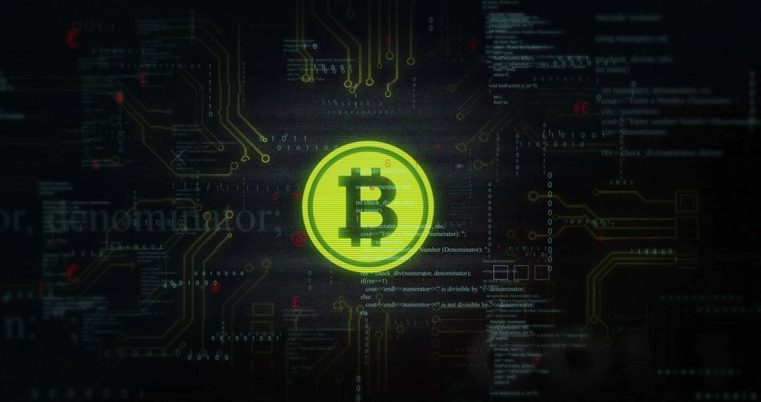 Glowing Bitcoin Symbol with Futuristic Digital Circuit Board