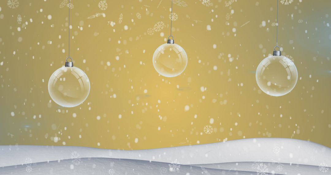 Snow Falling on Festive Baubles in Winter Wonderland