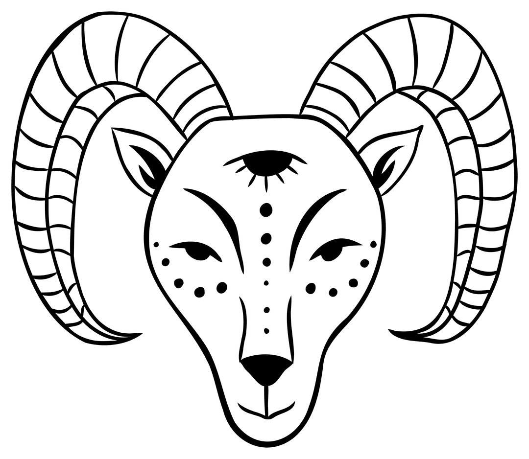 Mystical Creature Illustration with Horns on Transparent Background