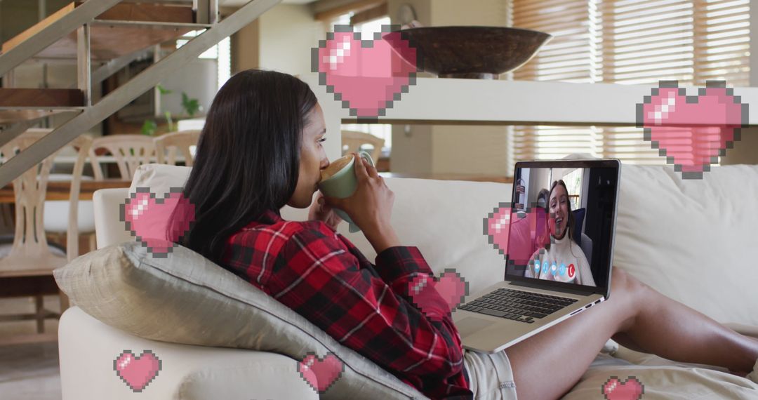 Virtual Connection with Animated Hearts During Video Call