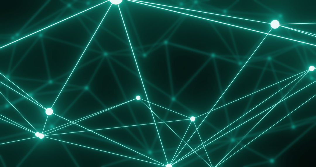 Futuristic Digital Network with Glowing Nodes on Black Background