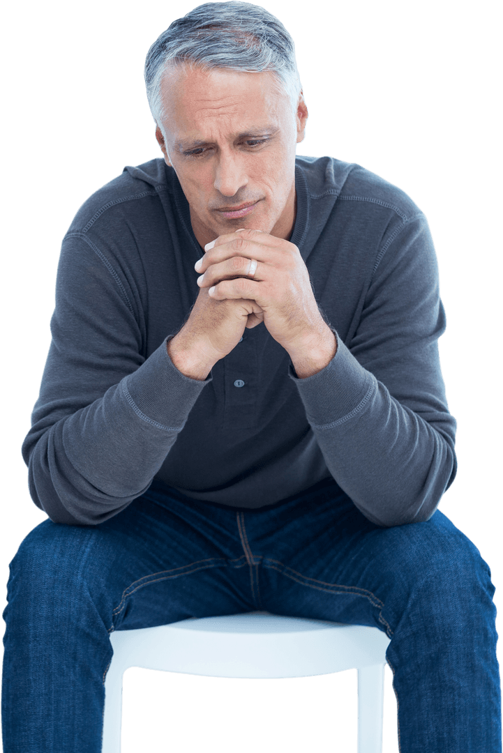 Worried Caucasian Man Sitting Expression Pensive Transparent Background