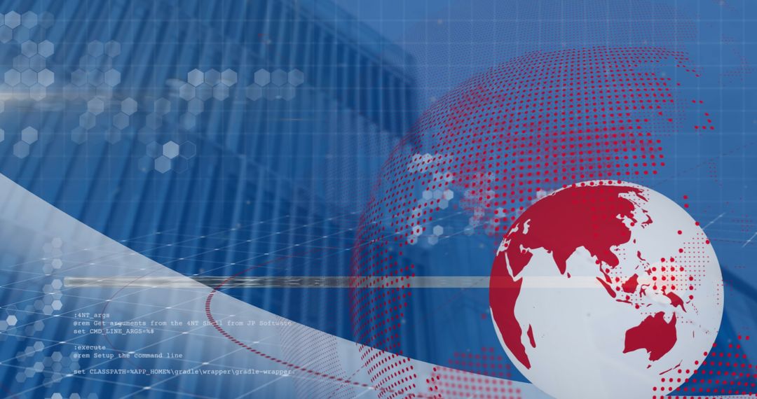 Global network with spinning globe and data processing