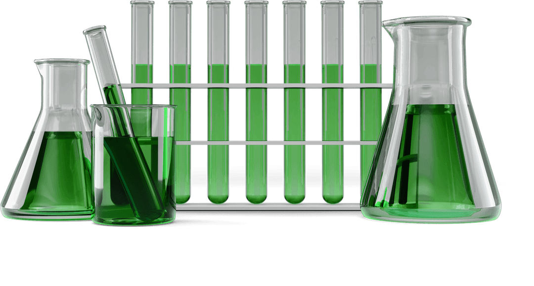 Transparent Lab Equipment Containing Green Liquid Solutions