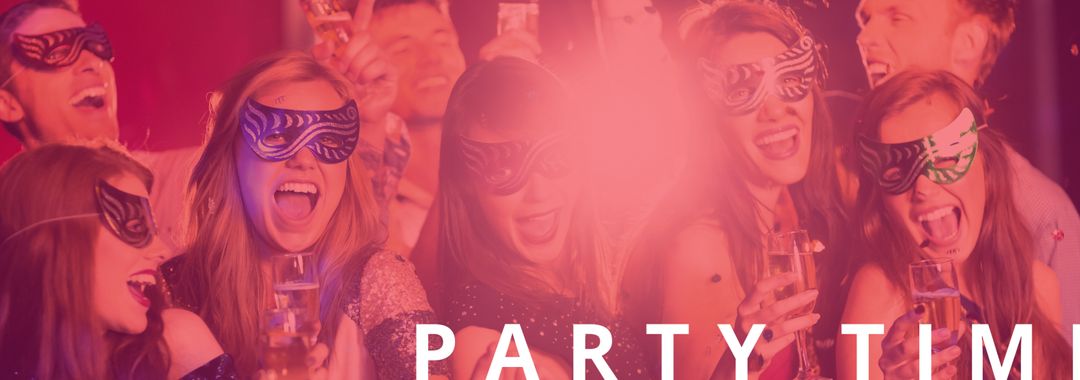 Joyful Party Celebration with Masked Revelers in Festive Atmosphere