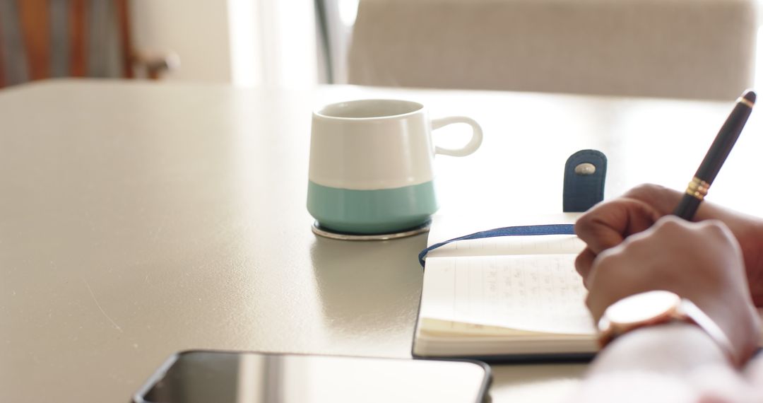 African American Woman Writing Notebook Home Calm Ambience
