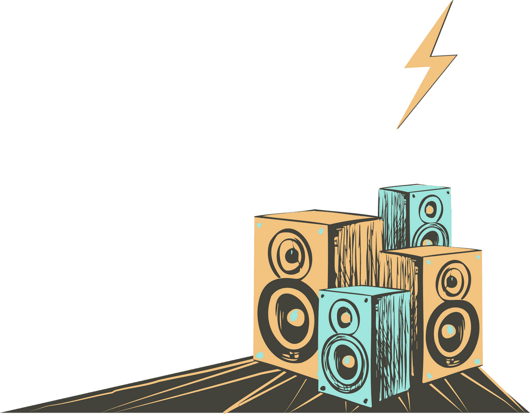 Audio Speakers Arrangement on Planks with Bolt Icon Transparent Design