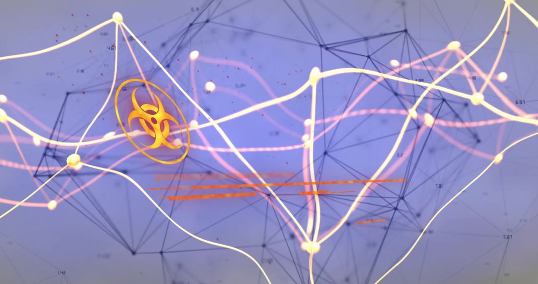 Golden Biohazard Symbol in Futuristic Digital Network