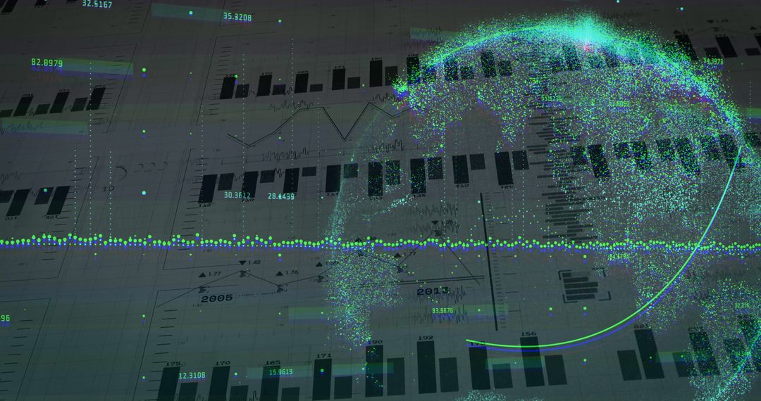 Futuristic Data Globe Overlay with Virtual Analytics Dashboard