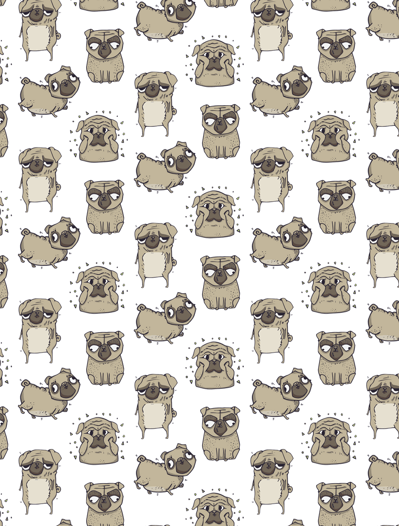 Cute Pug Dog Pattern on Transparent Background for Digital Use