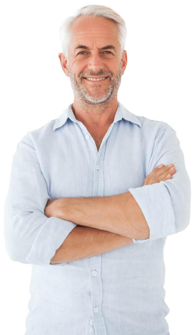 Confident Senior Man Posing with Arms Crossed on Transparent Background