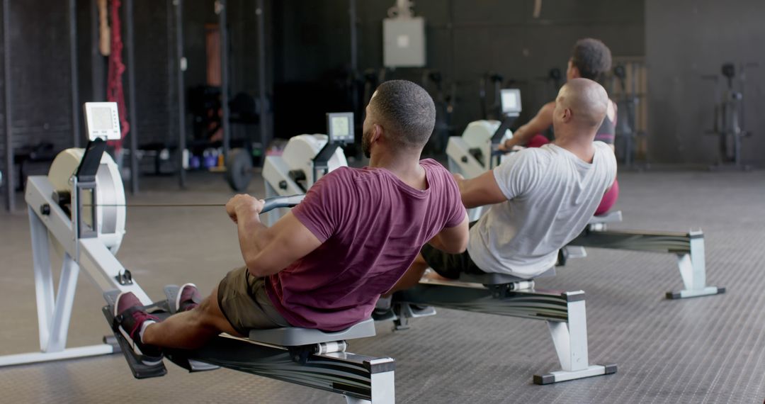 Men Exercising on Rowing Machines at Gym - Free Images, Stock Photos and Pictures on Pikwizard.com