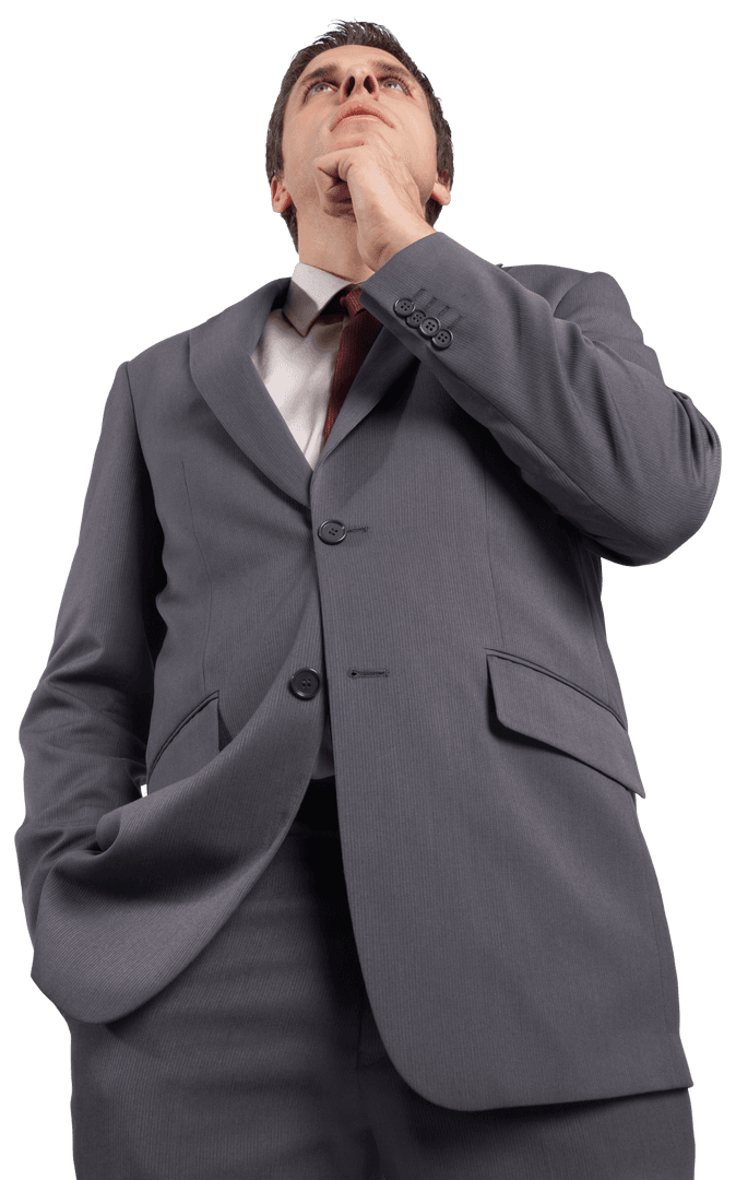 Thoughtful Businessman Considering Decisions, Transparent Background