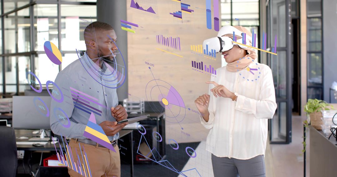 Innovative Tech Collaboration in Modern Workspace with VR