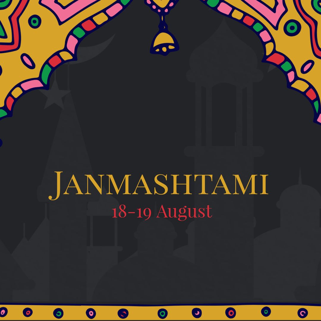 Colorful Temple Entrance Illustration Featuring Janmashtami Date