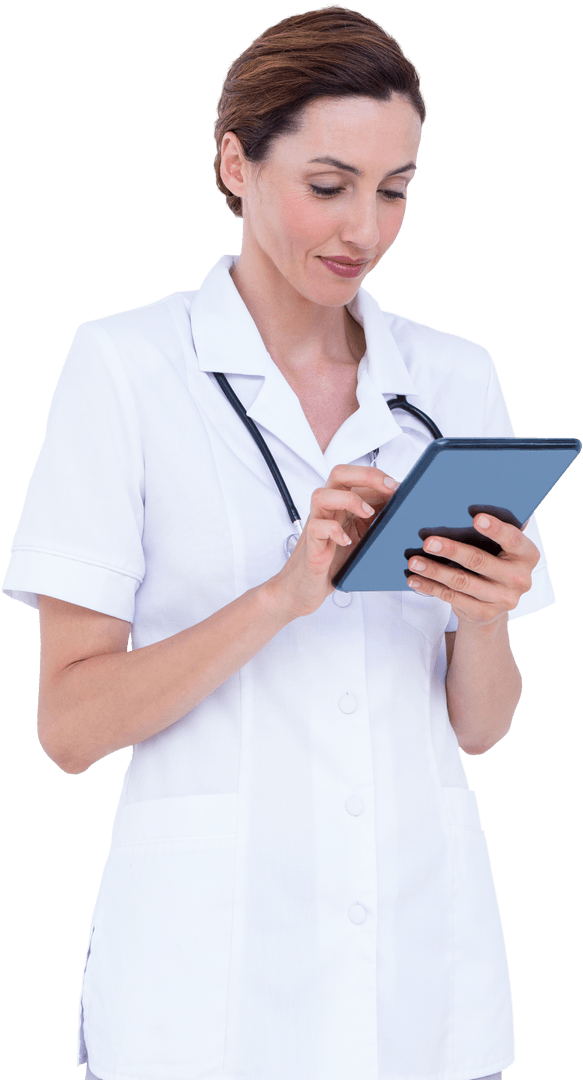 Transparent Female Doctor Using Tablet Technology