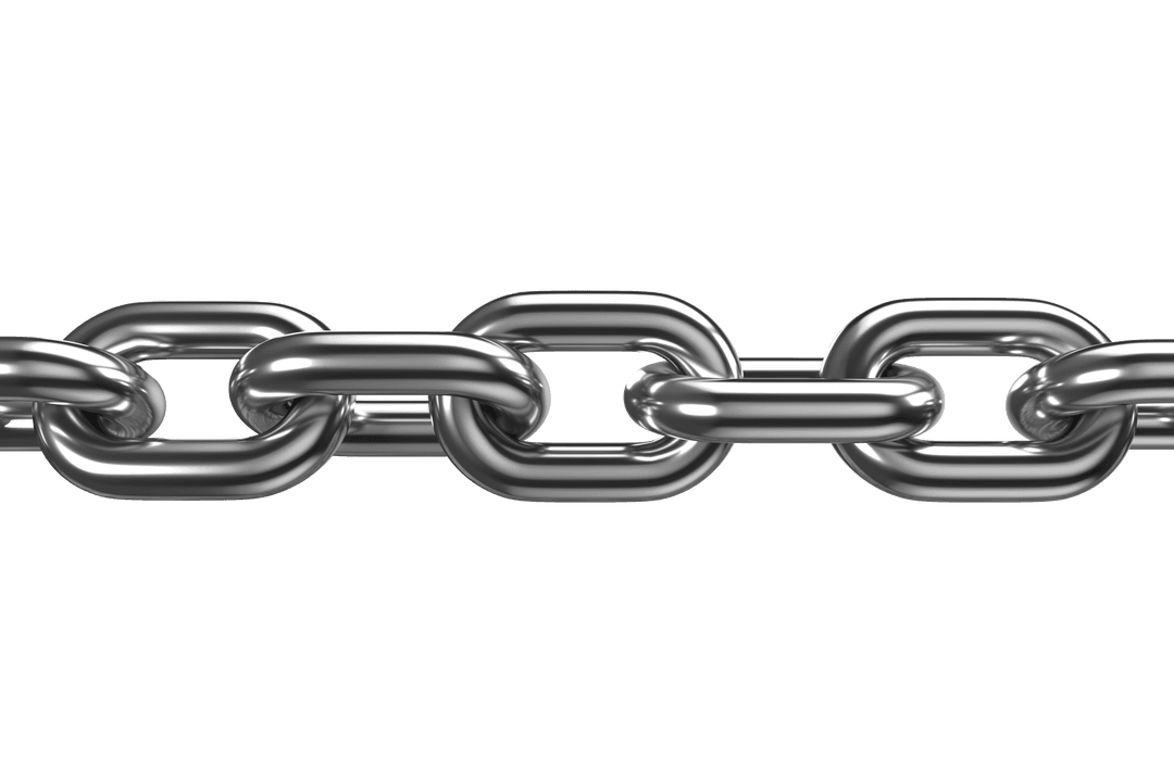 Shiny Silver Chain Link Close-Up on Transparent Background