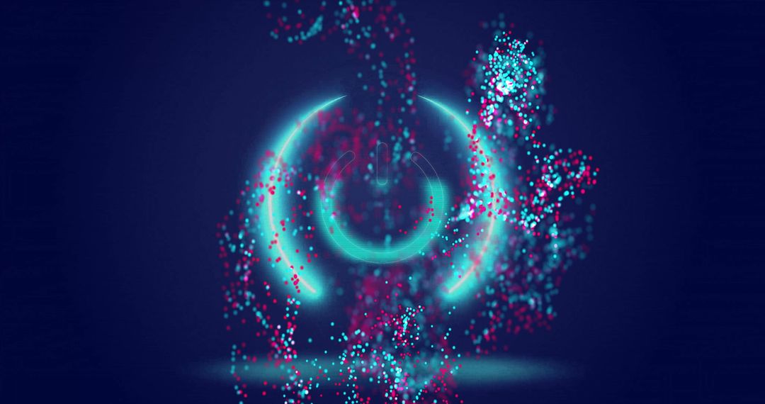 Futuristic Neon Rings and Particle Swirl in Digital Space