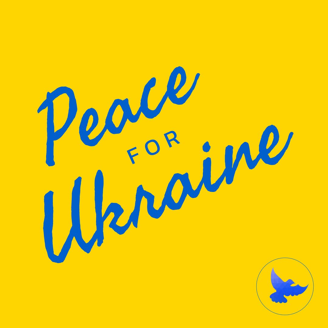 Peace for Ukraine Text in Blue on Yellow Background
