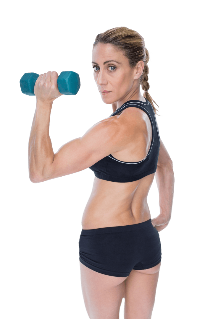 Confident Woman Exercising with Dumbbells on Transparent Background