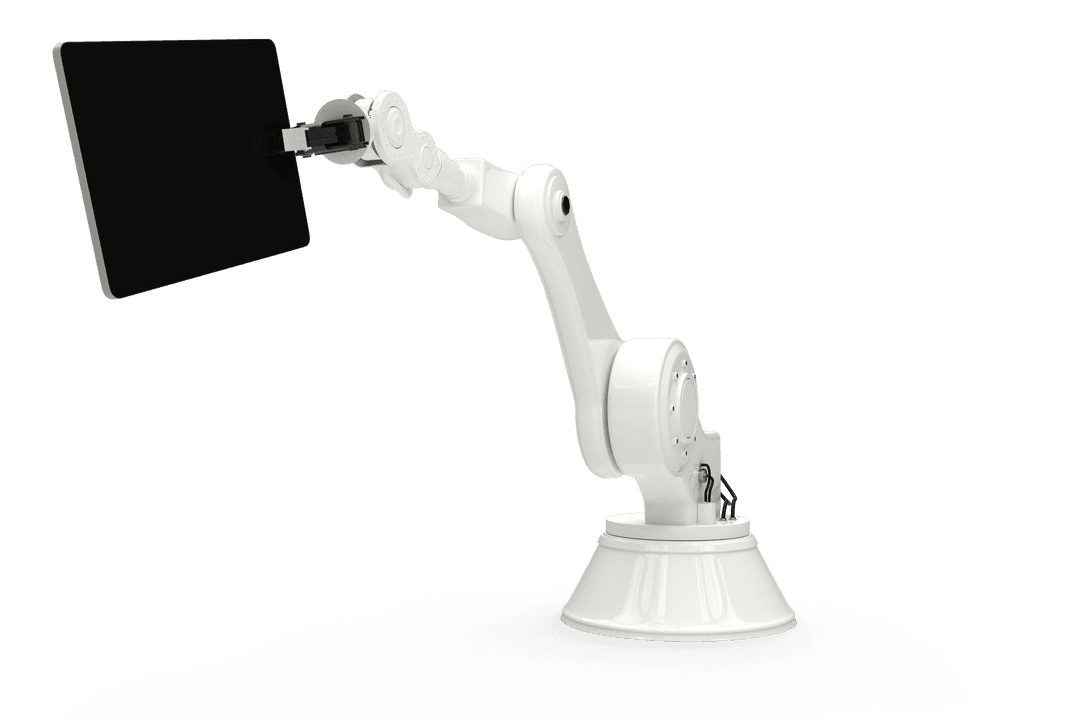 Robotic Hand Holding Tablet on Transparent Background for Technology Mockup